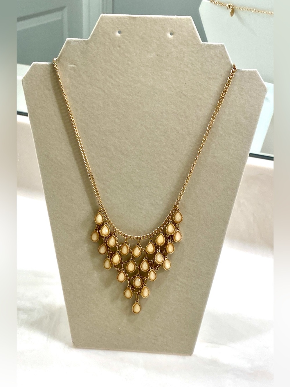 Icing Gold-Tone Teardrop Bib Necklace with Cream Accents
